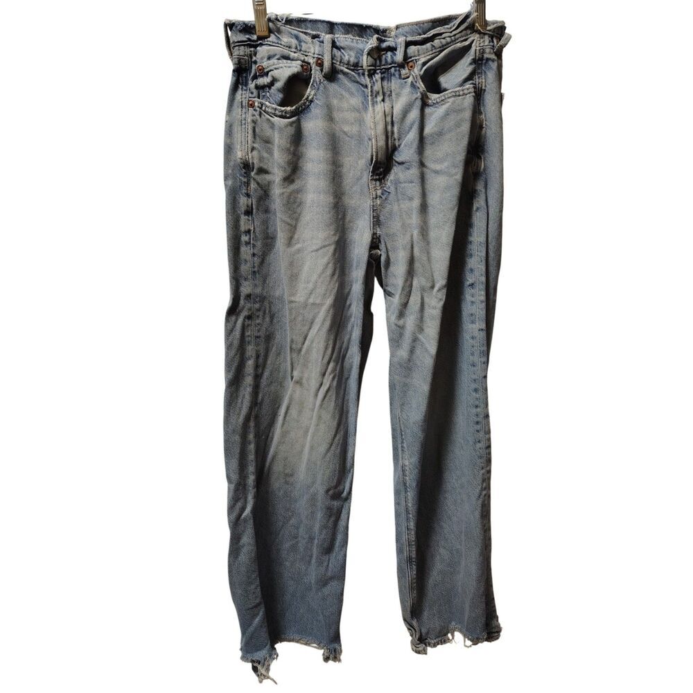 American Eagle Grunge Trash Size 8 Distressed Light Wash‎ Wide Leg Denim Jeans